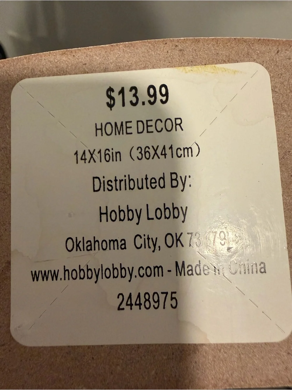 Hobby Lobby White Home Decor Label Sticker